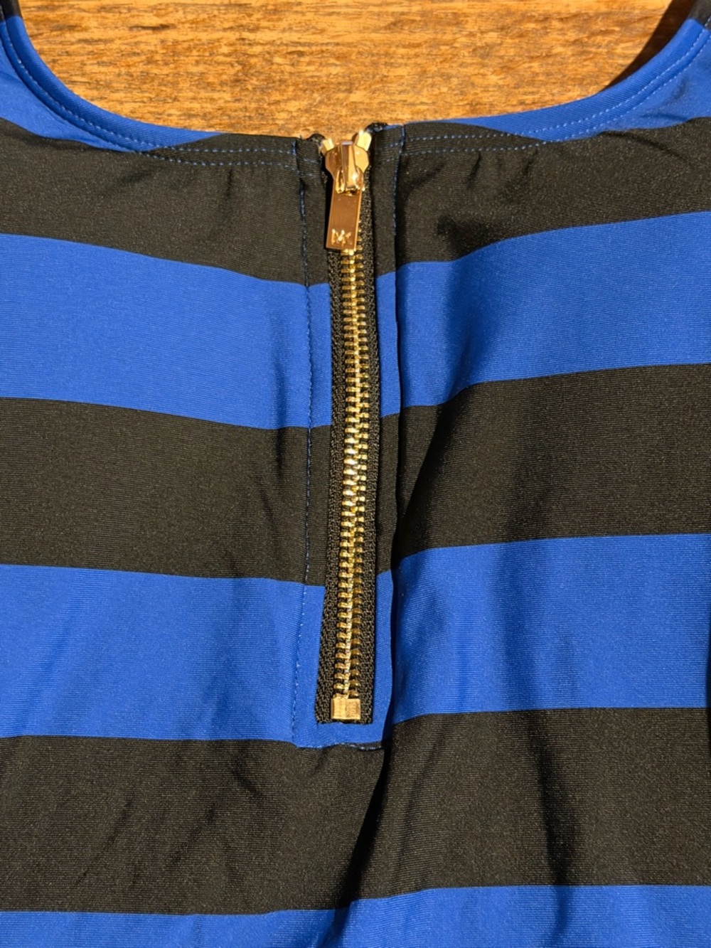 MICHAEL Michael Kors Blue and Black Striped One-Piece Swimsuit with Front Zip - Picture 2 of 8